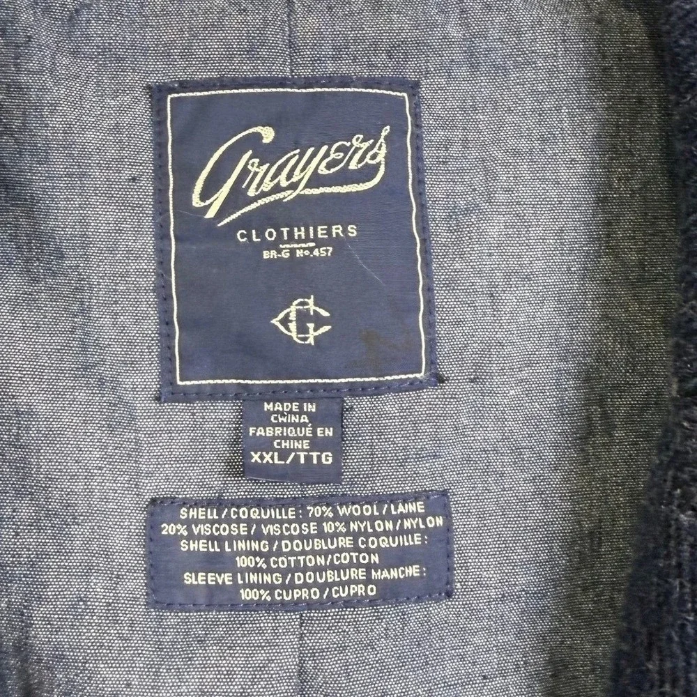 GRAYERS HOLDEN Navy Wool Blazer Jacket‎ MEN XXL LUXURY LOOP COLLAR